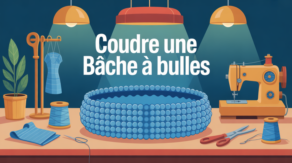 comment coudre une bâche à bulle visuel principal sur table avec outils