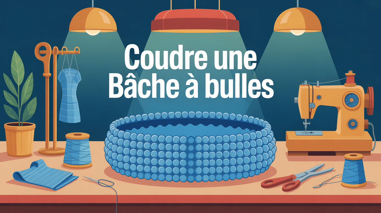 comment coudre une bâche à bulle visuel principal sur table avec outils