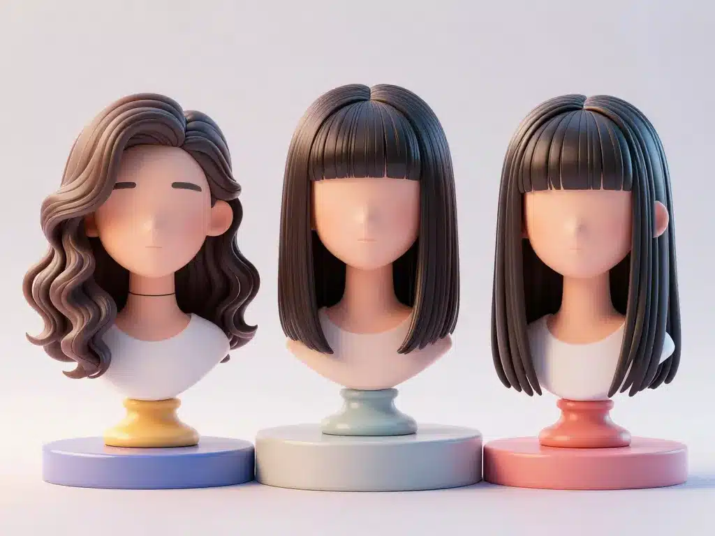 tendances demi stil wavy droit frange bustes 3d