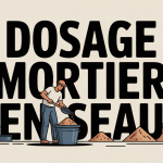 Dosage mortier en seau ouvrier sur chantier