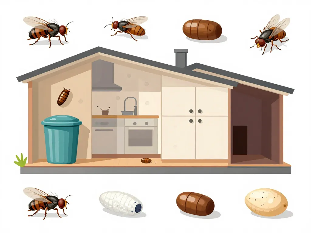 où trouver cocon mouche dans maison illustration