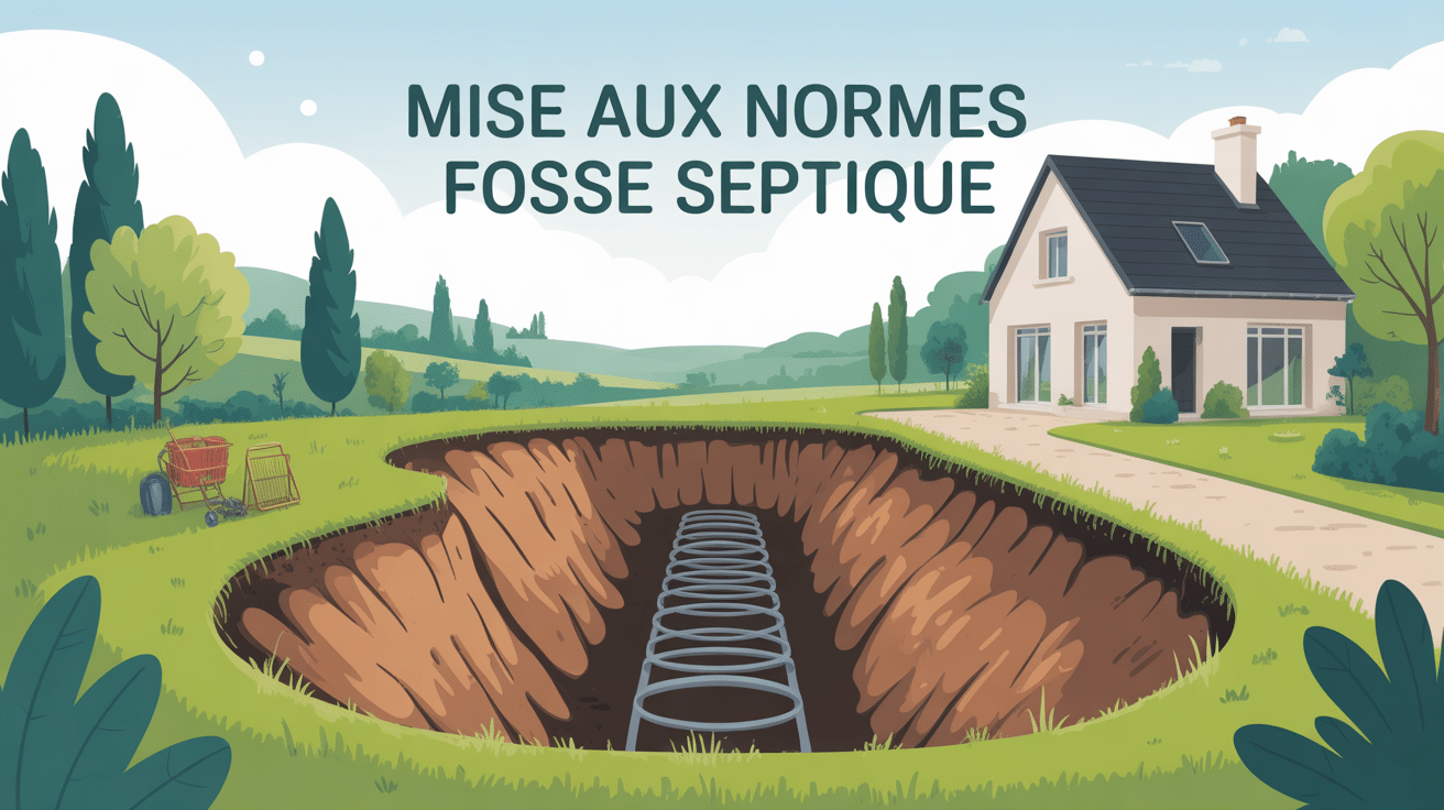 Mise aux normes fosse septique maison coupe illustration