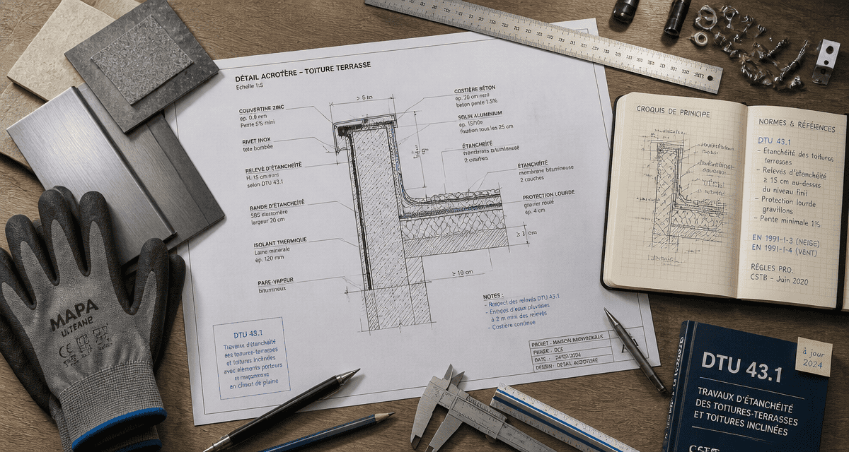 acrotère toiture terrasse plan et accessoires