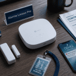 Alarme locaux professionnels sur bureau moderne