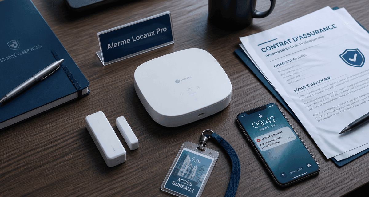Alarme locaux professionnels sur bureau moderne