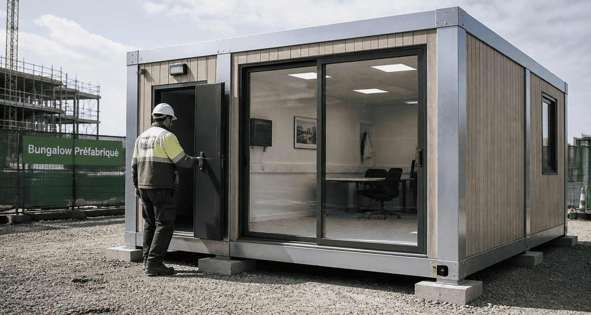 Bungalow préfabriqué acier bois sur chantier