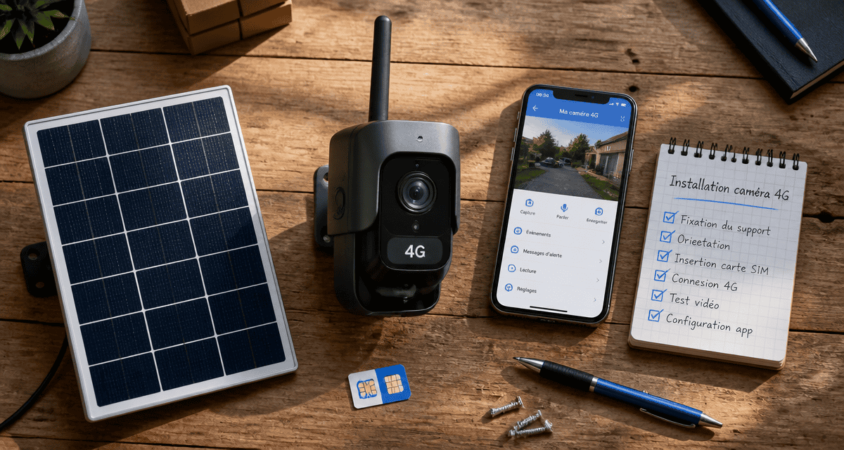 camera 4g autonome sur bureau avec accessoires