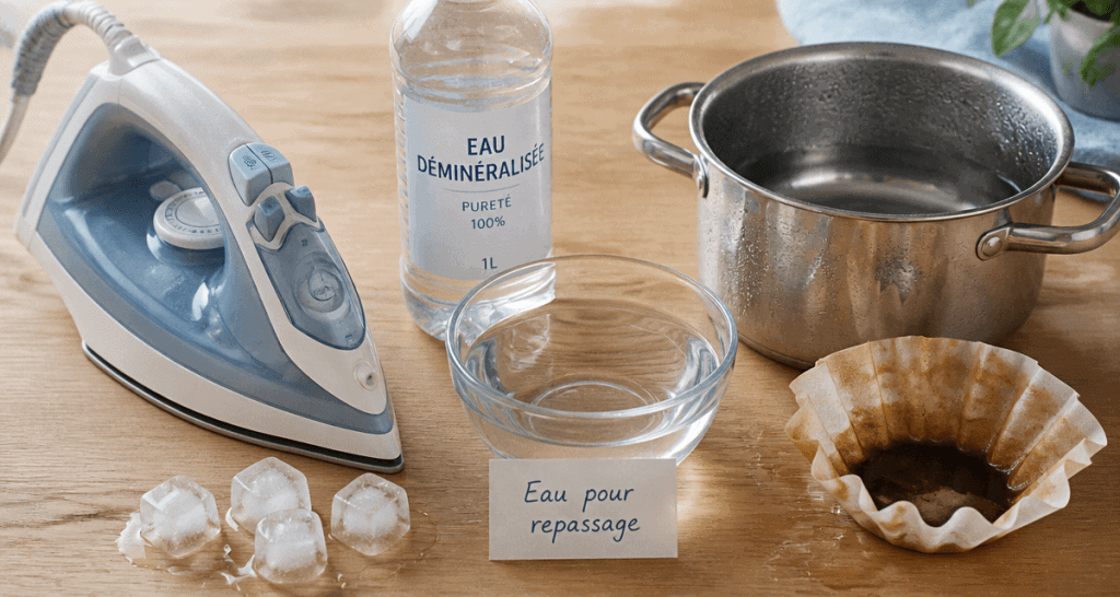 comment faire de l'eau déminéralisée pour fer à repasser, ustensiles et étapes