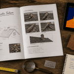 diagnostic toit rapport et matériaux sur bureau