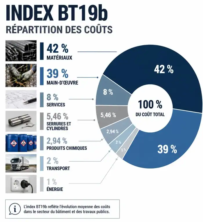 Répartition des coûts de l'index BT19b pour la menuiserie extérieure en bois