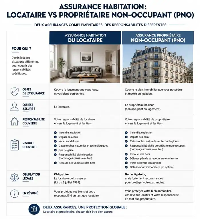 Comparatif entre assurance locataire et assurance propriétaire non-occupant pour un logement loué