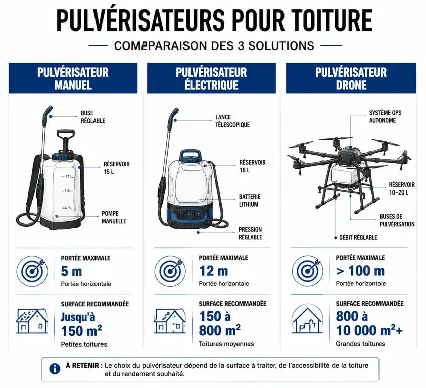 Comparatif des pulvérisateurs pour toiture : manuel, électrique et drone