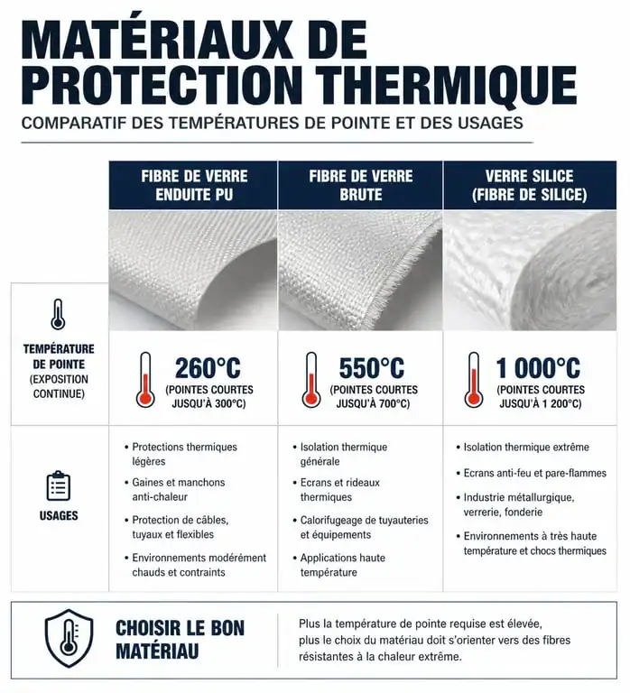 Comparatif des matériaux de toile de chaleur par température et usage industriel