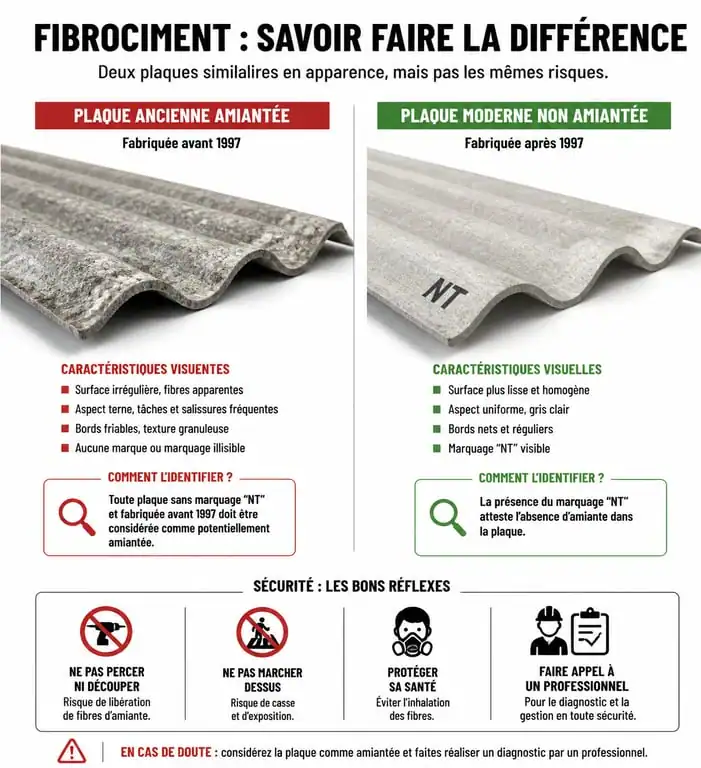 Identification toiture éverite amiante vs sans amiante
