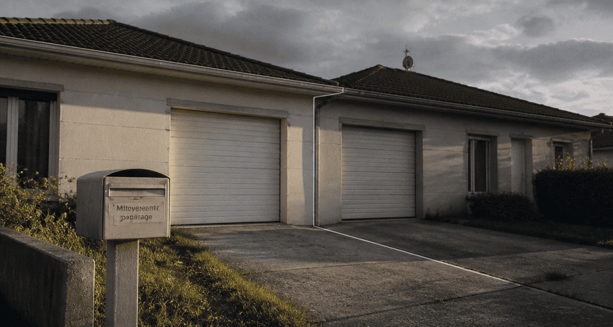 Maison mitoyenne par le garage, joint visible, façade et garages