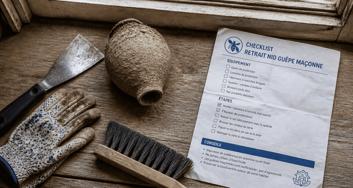 nid de guepe maçonne comment s'en débarrasser sur rebord fenêtre outils