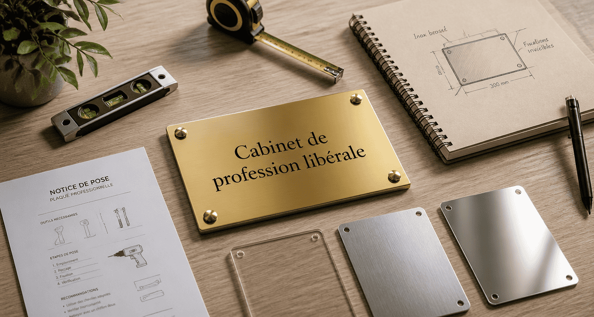 plaque profession libérale sur bureau avec matériaux