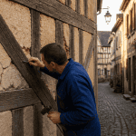 mur colombage authentique examiné par artisan