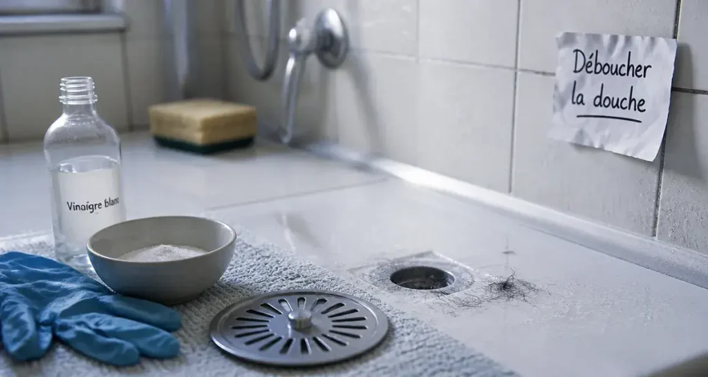 deboucher la douche : bicarbonate et vinaigre pour nettoyer la bonde du receveur
