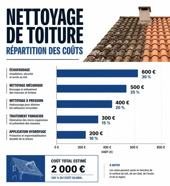 Répartition des coûts pour un exemple devis démoussage toiture