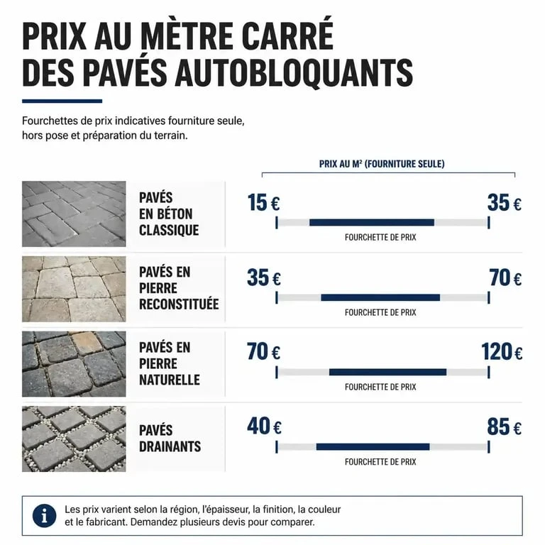 Comparatif des prix au m² des pavés autobloquants selon le matériau