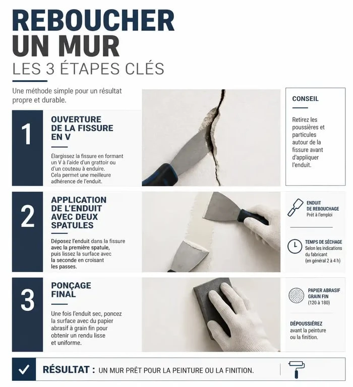 Étapes pour utiliser du plâtre pour reboucher un mur ou une fissure