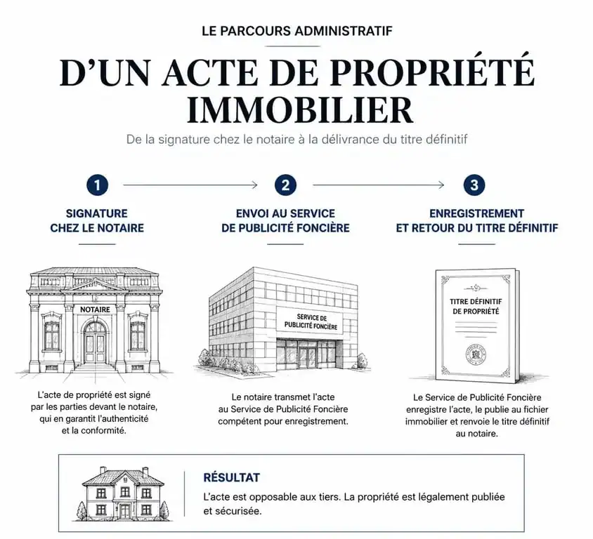 Schéma du parcours administratif d'un acte de propriété maison
