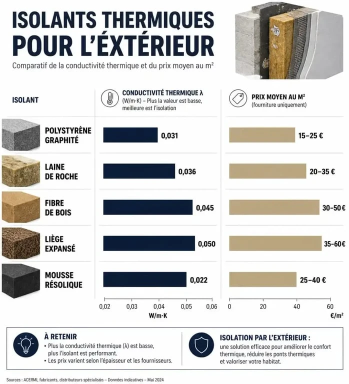 Comparatif des meilleurs isolants pour l'isolation thermique par l'extérieur ITE