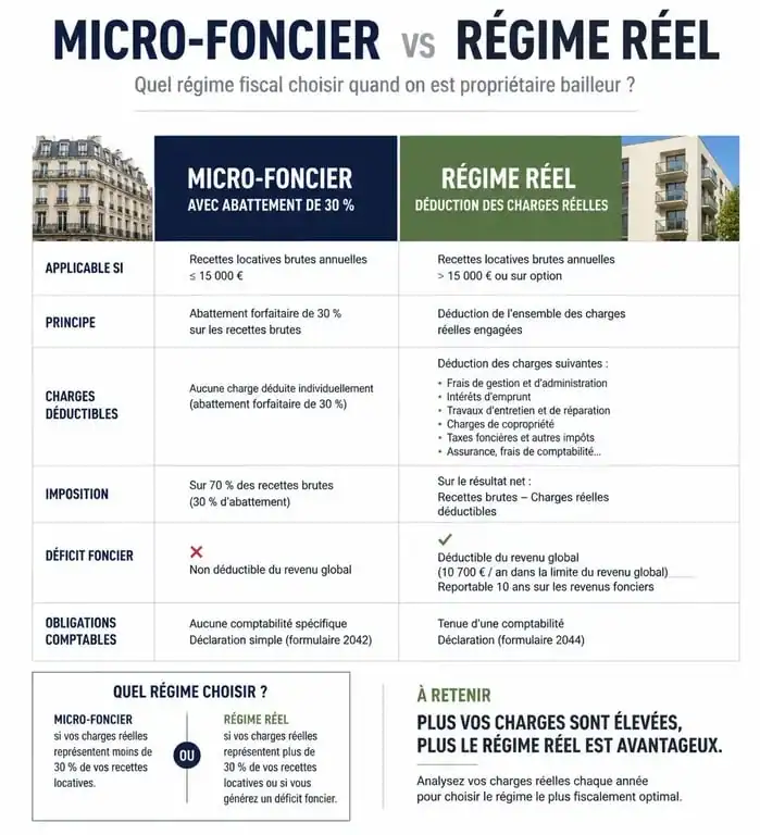Comparatif des régimes fiscaux pour la déclaration locataire : micro-foncier contre régime réel