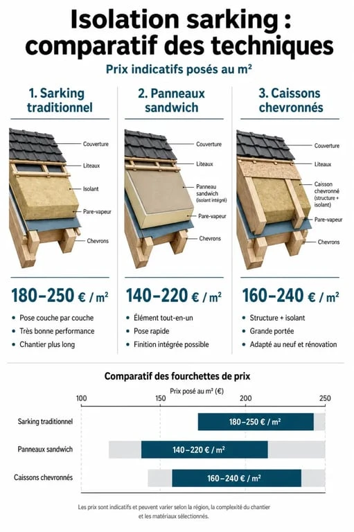Comparatif des prix au m2 des techniques d'isolation toiture par sarking