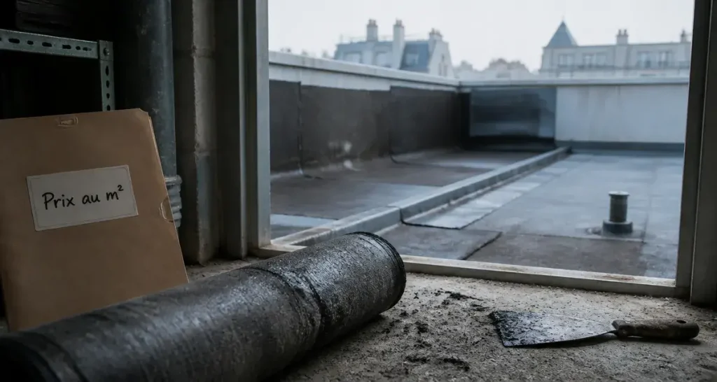 Étanchéité toit terrasse prix au m2 : pose membrane bitumineuse sur toit-terrasse