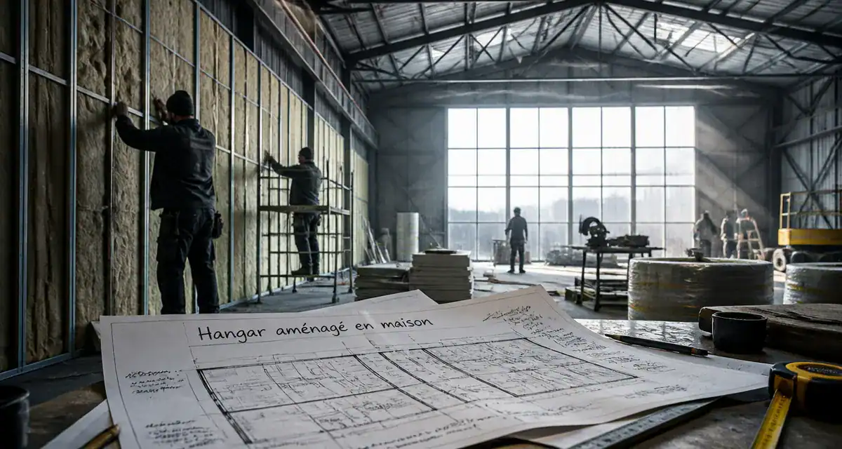 Travaux dans un hangar aménagé en maison
