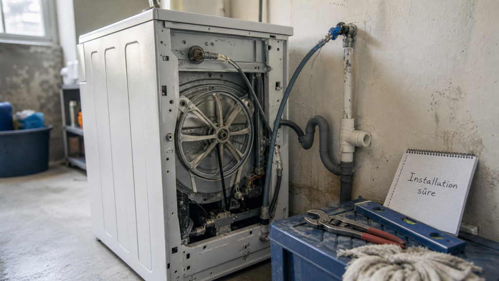 Lave linge branchement : tuyau d’alimentation et vidange raccordés