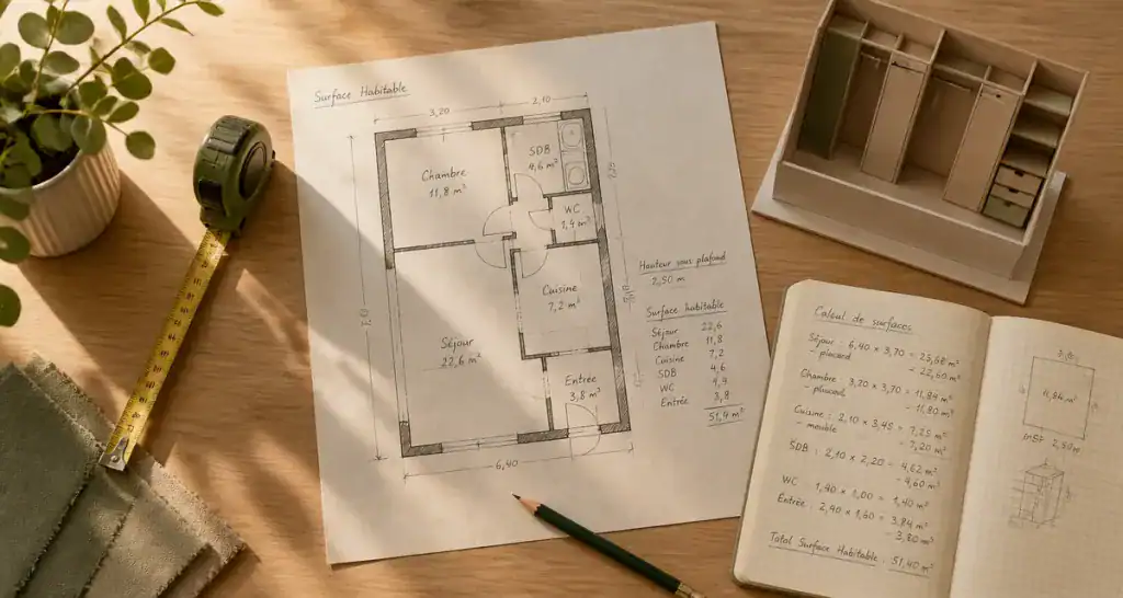 placard surface habitable plan et mesure