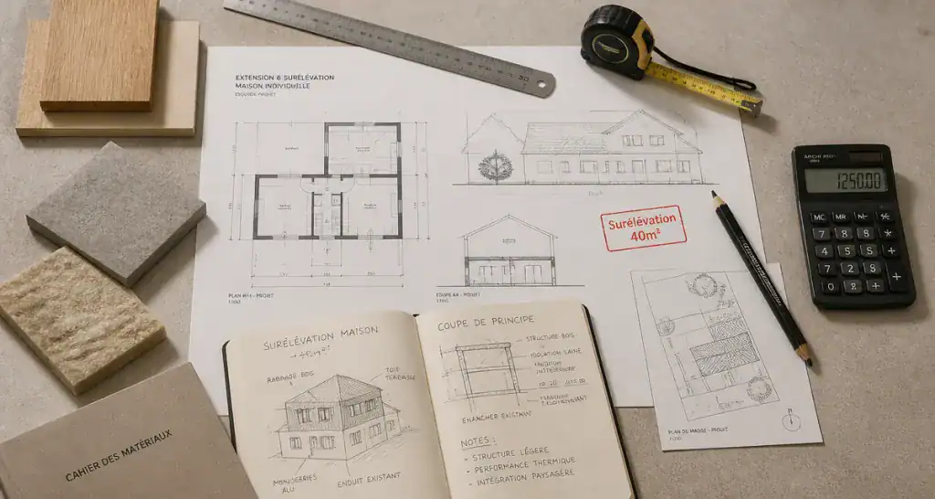 prix surélévation maison 40m2 bureau architecte