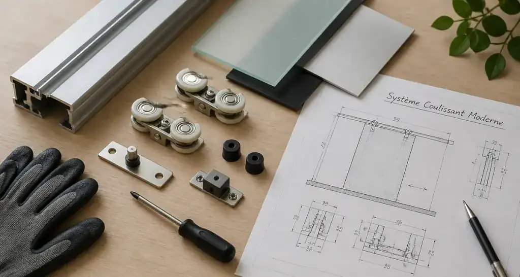 Composants système coulissant habitat sur plan de travail