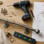 Tringle rideau sous pente avec outils et schéma technique