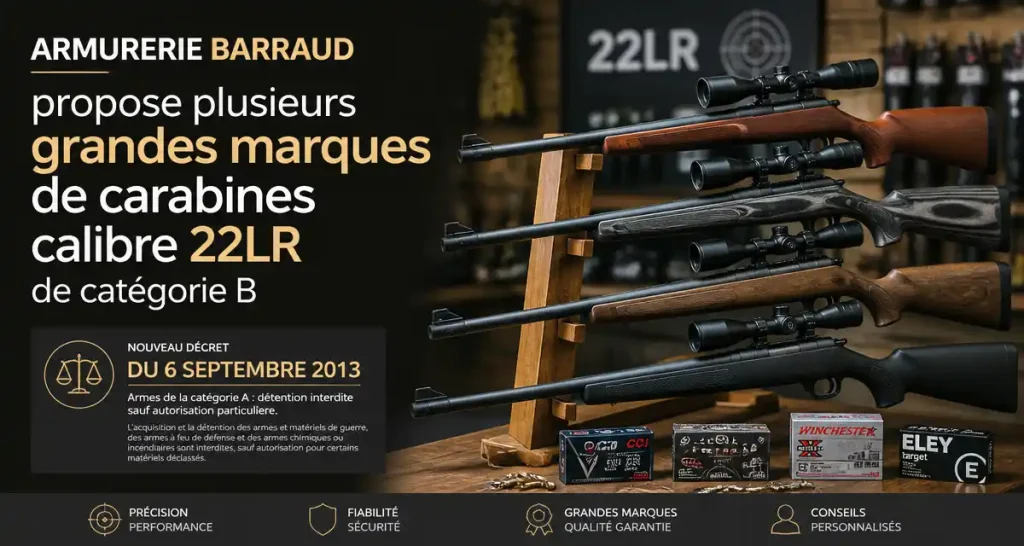 Armurerie Barraud propose plusieurs grandes marques de carabines calibre 22LR de catégorie B