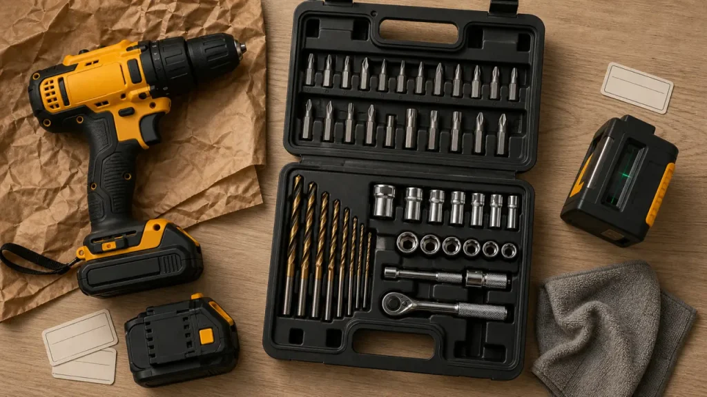 Cadeau bricolage homme : perceuse-visseuse, coffret et niveau laser