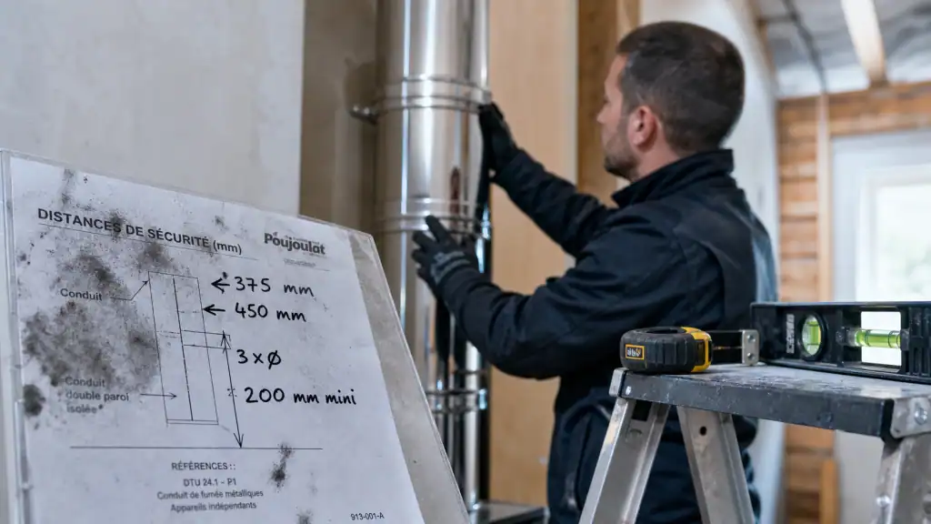 DTU 24.1 : contrôle des distances de sécurité sur conduit de fumée inox