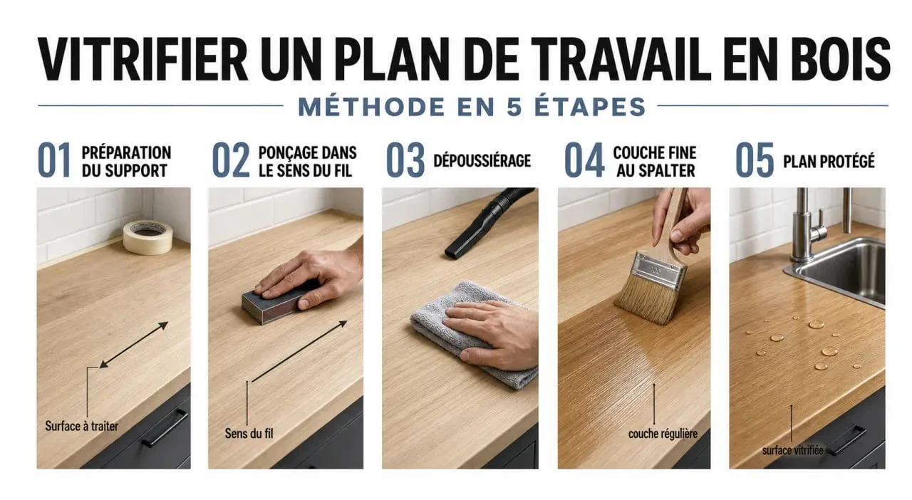 Vitrifier un plan de travail en bois : étapes de préparation et d’application