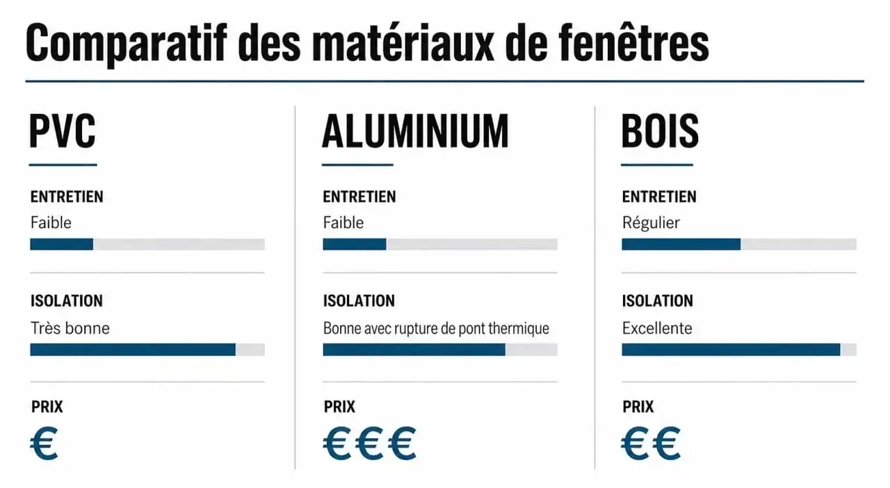 Comparatif des matériaux pour fenêtre double vitrage sur mesure : PVC, Aluminium et Bois