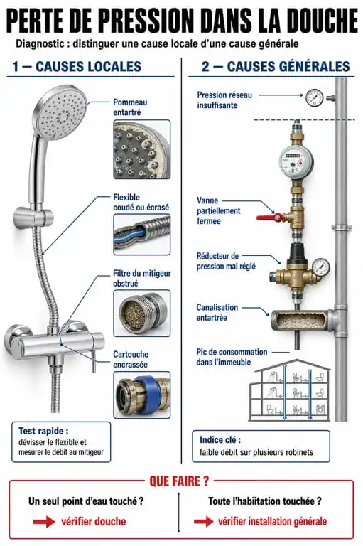 Schéma de diagnostic pour problème de pas de pression douche