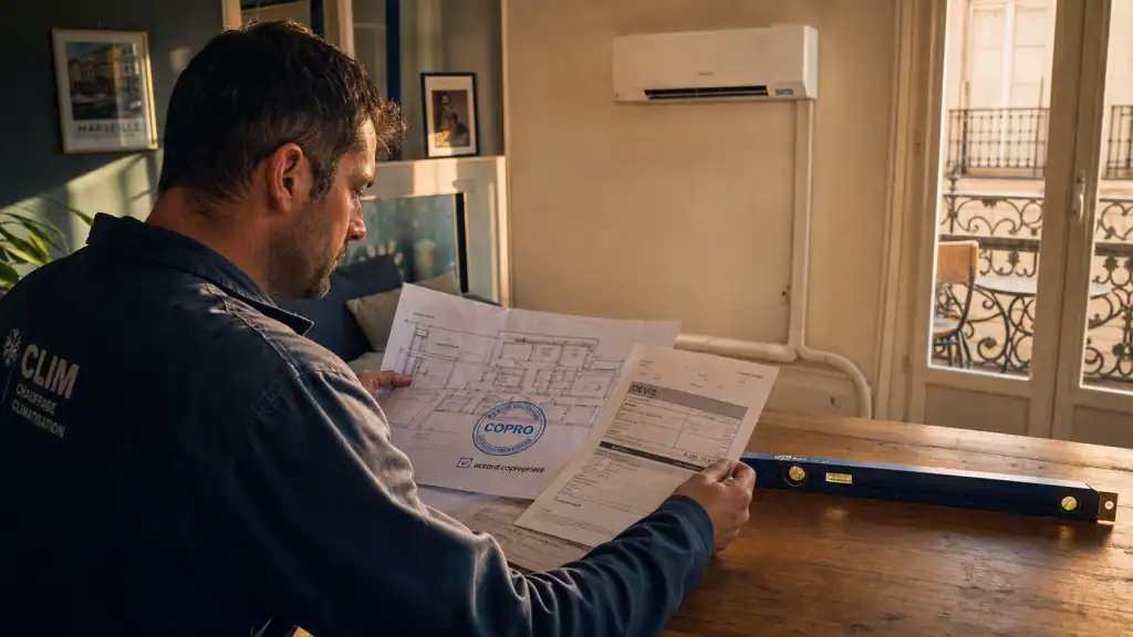Installation climatisation appartement : technicien, devis et copropriété