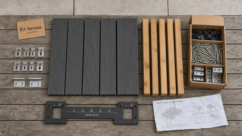 Kit terrasse prêt à poser : lames, lambourdes et fixations