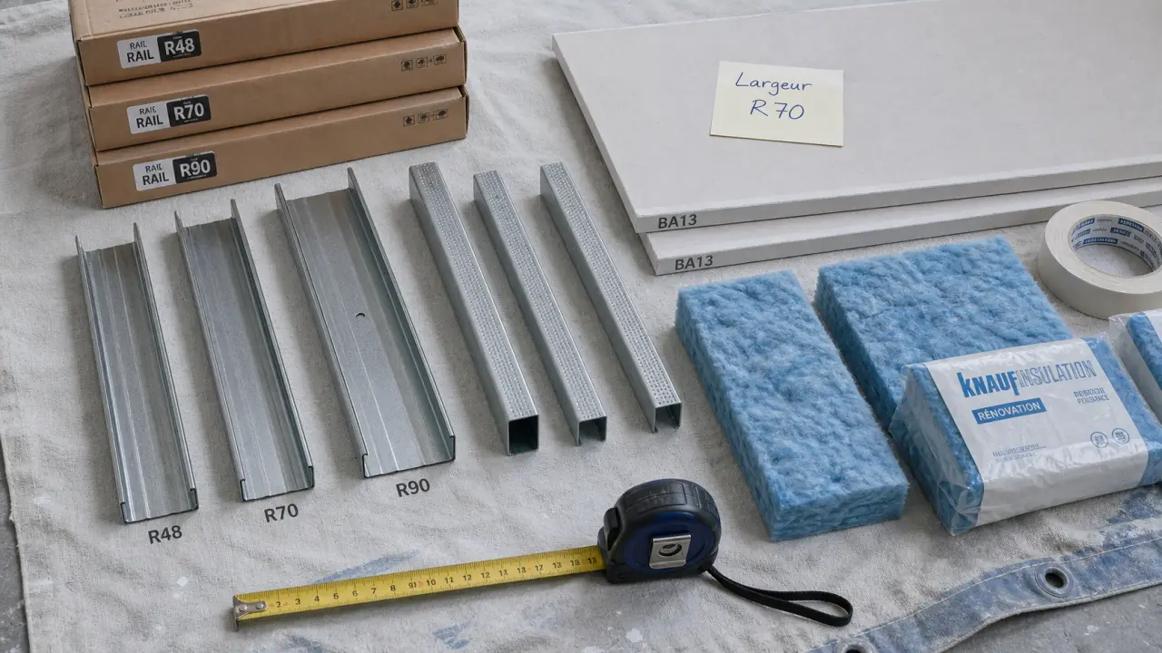 Largeur rail placo R48 R70 R90 selon cloison et isolant