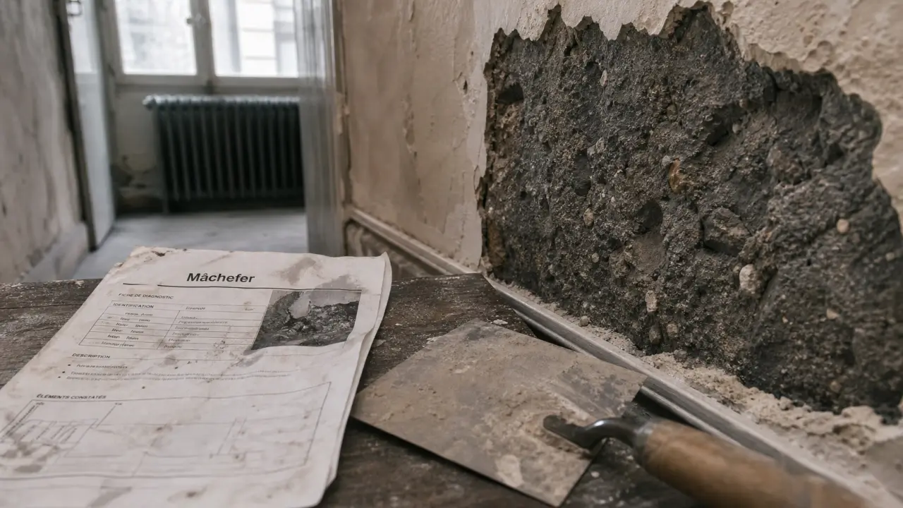Mur en m&acirc;chefer dont l&rsquo;enduit ciment se d&eacute;colle sous l&rsquo;effet de l&rsquo;humidit&eacute;