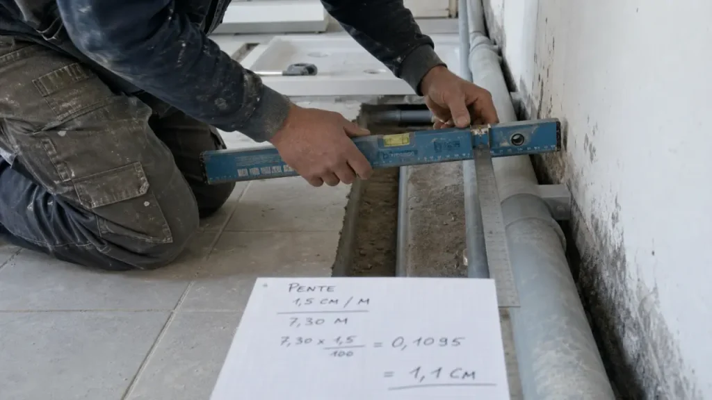 1 à 3 cm/m : la pente d’évacuation des eaux usées qui évite bouchons et odeurs