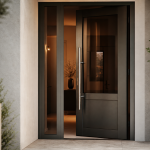 Porte d entrée alu vitrée, aluminium vitré semi-fumé, lumière et design.