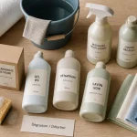 Produit menage pour dégraisser et détarrer, par surface et saleté
